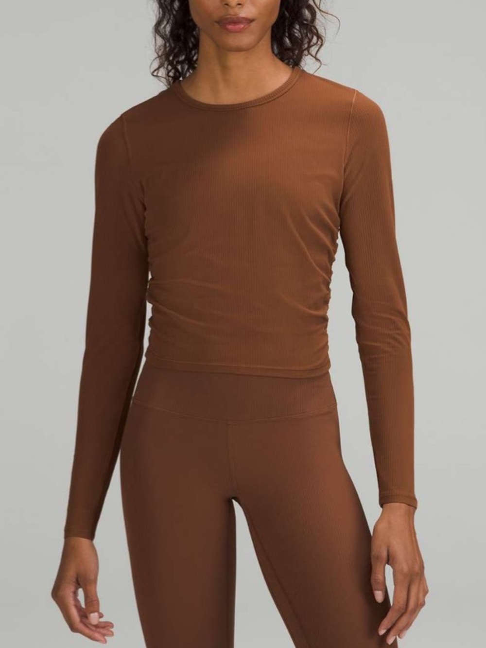 Lululemon All It Takes Ribbed Nulu Long-Sleeve Shirt in Roasted Brown Sz 4